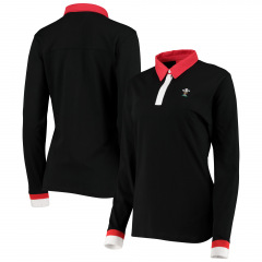 Welsh Rugby Iconic Tip Long Sleeve Rugby Polo Shirt - Black - Womens