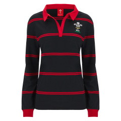 Welsh Rugby Iconic Yarn Dye Rugby Shirt - Black - Womens